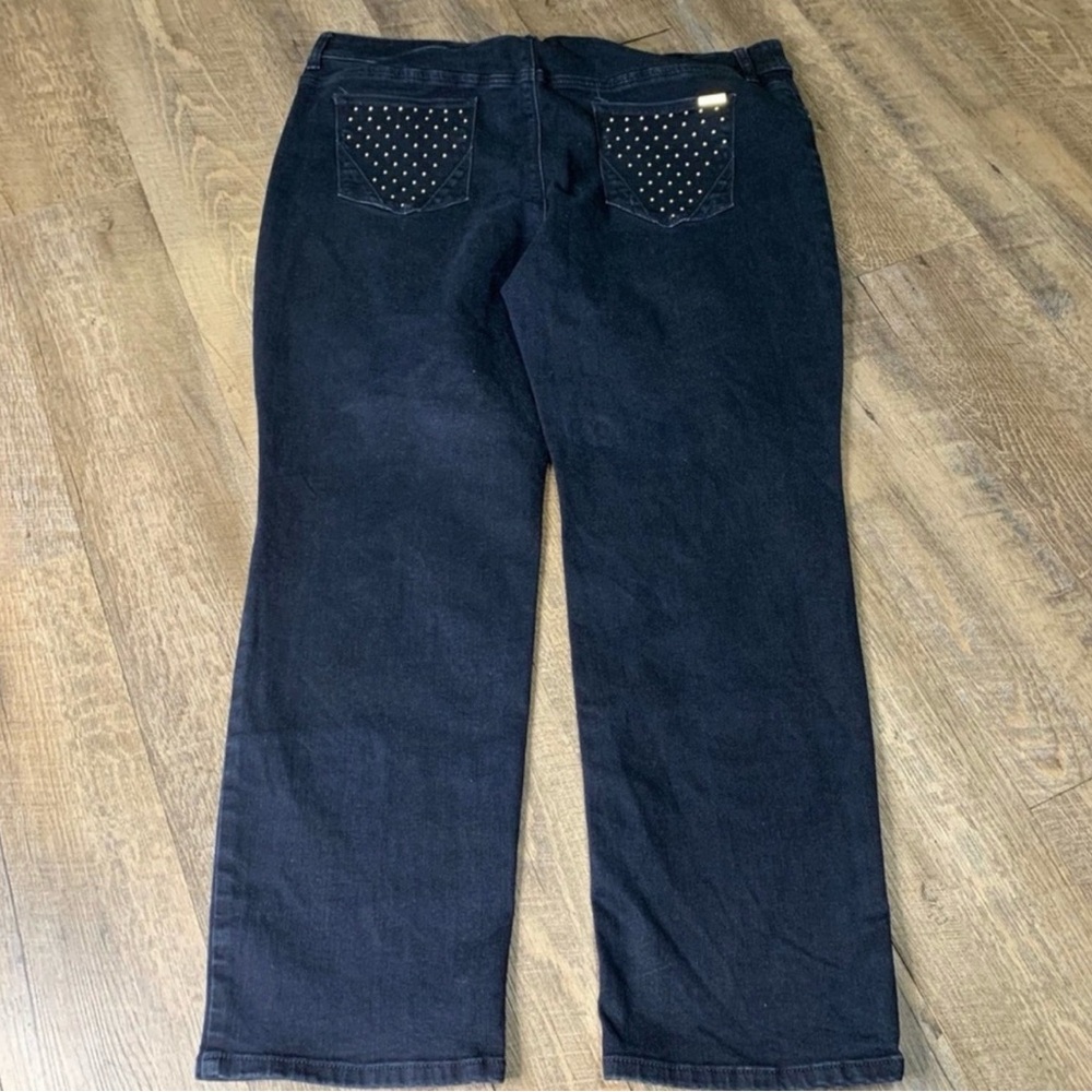 Chico's dark denim blue Straight Leg Jeans with Studded Pockets